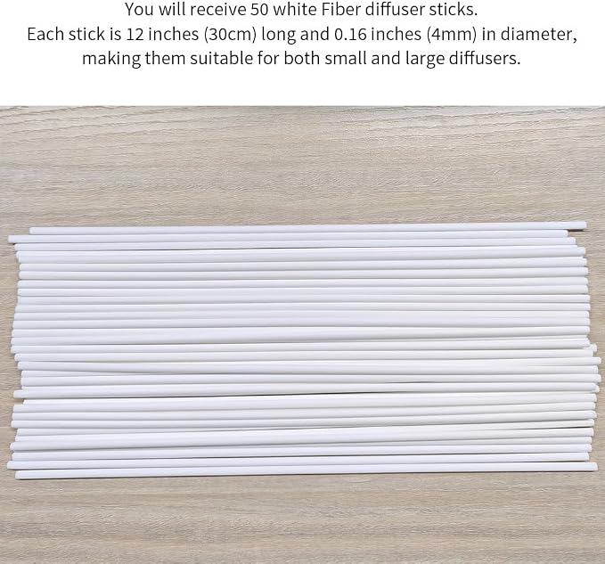 50PCS White Fiber Reed Diffuser Sticks 12 Inch Long 4mm Diameter Strong Absorption Refill Replacement Reeds for Diffuser Stick Essential Oil Scented Aroma Fragrance Rod for Home Office Spa