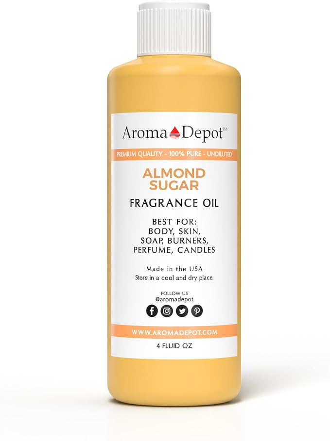 Aroma Depot Almond Sugar 4 oz. Fragrance Oil I Perfume I Skin Oil I Scented. DIY Projects Such as Candles, Bath Bombs, Body Butters, Creams & Lotions. Few Drops in The Diffuser, Burners, or Warmers.