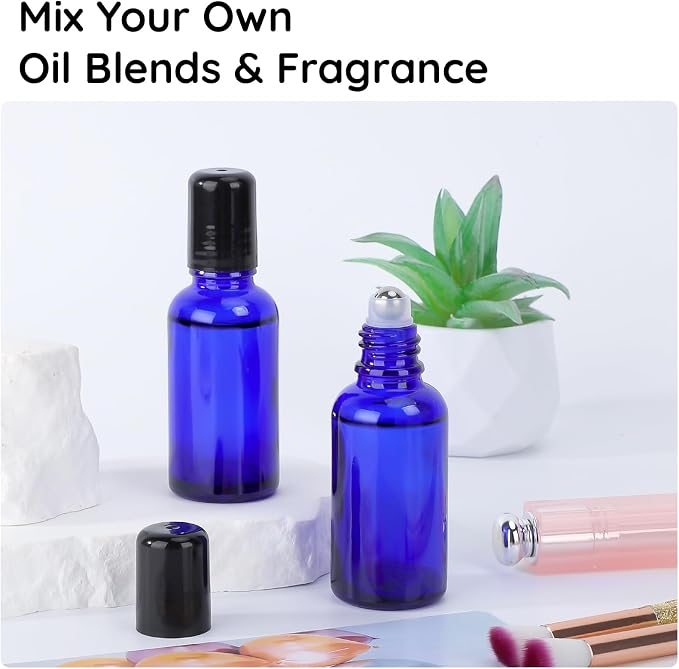 Segbeauty 1oz Glass Essential Oil Roller Bottles Rollerball Applicator, 5pcs 30ml Roll On Bottles, Refillable Anointing Oil Bottle, Blue Perfume Bottle Empty, Travel Size Containers for Oils Liquids