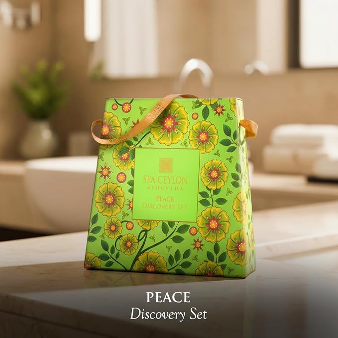 Spa Ceylon Ayurveda Peace Discovery Set - 4-Piece Natural Bath & Body Gift Set with Lavender, Lemongrass & Peppermint - Shower Gel, Body Lotion, Pillow Mist & Body Scrub