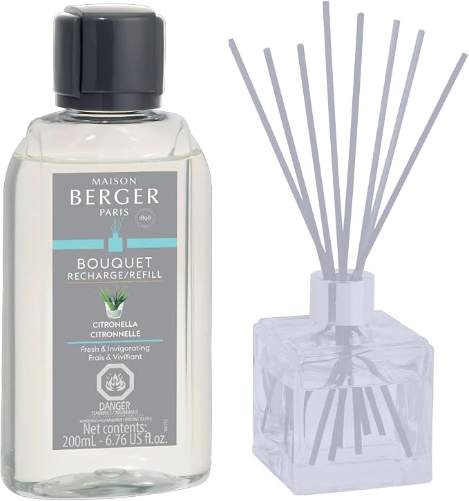 MAISON BERGER Reed Diffuser Refill, 200 ml, Citronella | Fragrance Refill for Reed and Ceramic Diffusers, Passive Diffusion, ~6 Weeks, No Flame or Electricity, Made in France