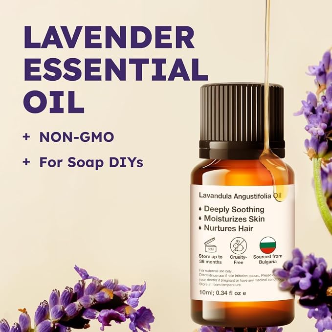 100% Pure Lavender Oil - 0.34 Fl Oz Lavender Essential Oil for Hair, Skin, Diffuser, Aromatherapy & DIY Soap Making Scent