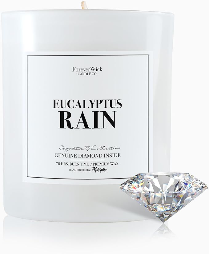Foreverwick Eucalyptus Rain Candle | Natural Organic Soy Candle | Candle Gift | Aromatherapy Candle for Bath, Destress & Clearance | Strong Scented Candles for Decor | 14 oz & 70 Hours Burning Time