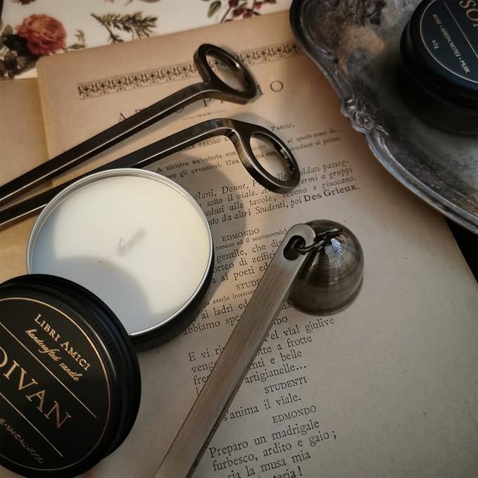 Candle Wick Trimmer, Wick Cutter with Sharp Angled Blades Candle Scissors for Candle Care, Brushed Stainless Steel in Elegant Bronze Fishing, Sturdy Antique Wick Trimmer