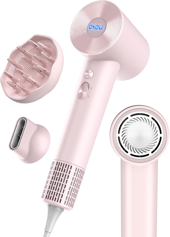 OSOU Hair Dryer with Diffuser for Curly Hair, Negative Ionic Hairdryer, High-Speed Blow Dryer with 110, 000 RPM Brushless Motor, Fast Drying Lightweight Travel Hairdryer, Low Noise Quiet Hair Dryers