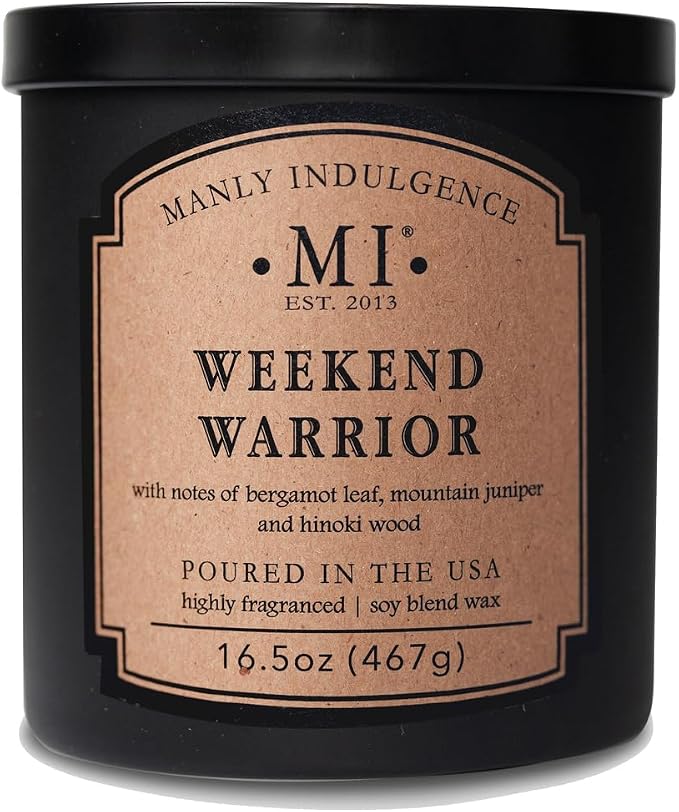 Manly Indulgence Weekend Warrior Scented Candles for Men, 2 Wick, 16.5 oz Premium Soy Blend Wax, 60H Burn, Candles for Home Scented - Made in The USA