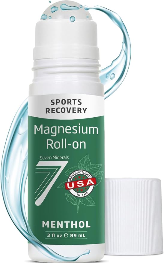 Seven Minerals Magnesium Roll On Stick with Menthol for Pain Relief - Cooling Magnesium Oil for Sports Recovery, Sore Muscles, Backache - Fast Acting - All Natural Alternative, 3 Fl Oz