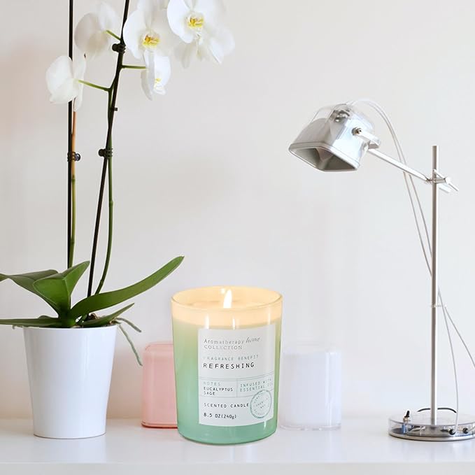 Eucalyptus & Sage Scented Candles - Summer Scented Candles, 8.5oz | For Stress Relief, Meditation, Yoga, Relaxing SPA, Natural Soy Wax