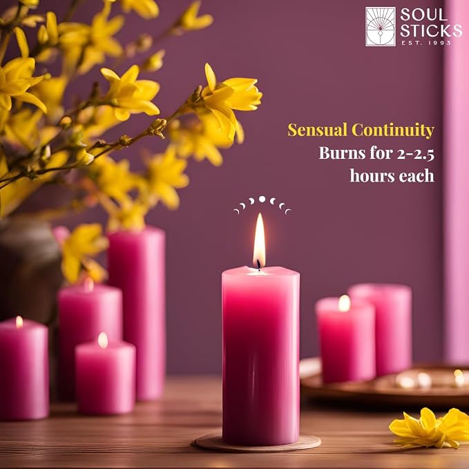 SOUL STICKS 4" Scented Ritual Candles Chime Taper Premium Candles 20 pcs for Rituals, Ceremonies, Meditation, Altar and Spells (Magenta/Ylang ylang)