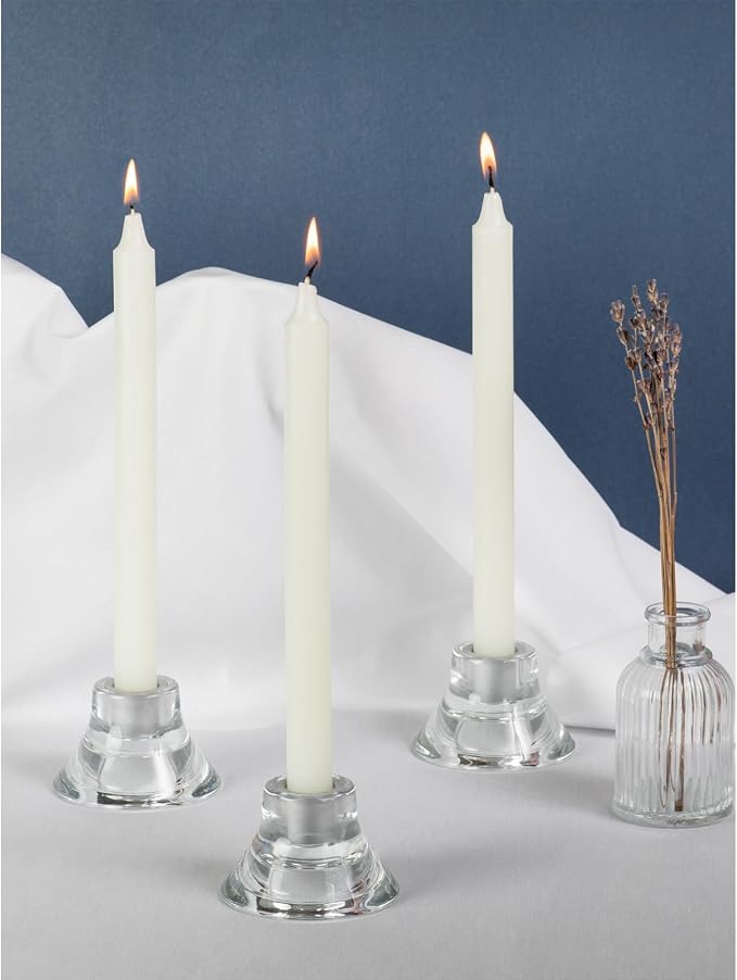 CANDWAX Ivory Taper Candles Pack of 4 - Slow Burning Dripless Unscented Straight Candles 10 inch - Ideal for Dinner Table - Smokeless Long Candlesticks