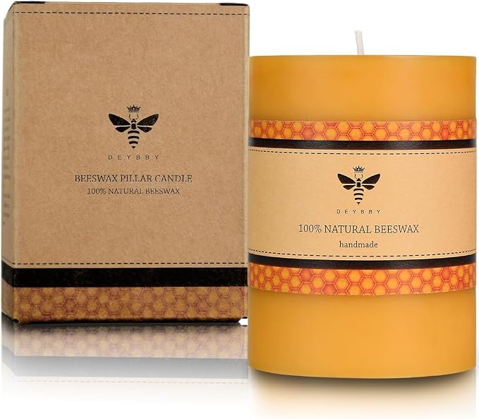 DEYBBY 3x4 inch Natural Beeswax Pillar Candle for Women, Smokeless Dripless Pure Organic Beeswax Candle with Natural Scent for Blackout Home Decoration Bath Relaxation（Yellow）