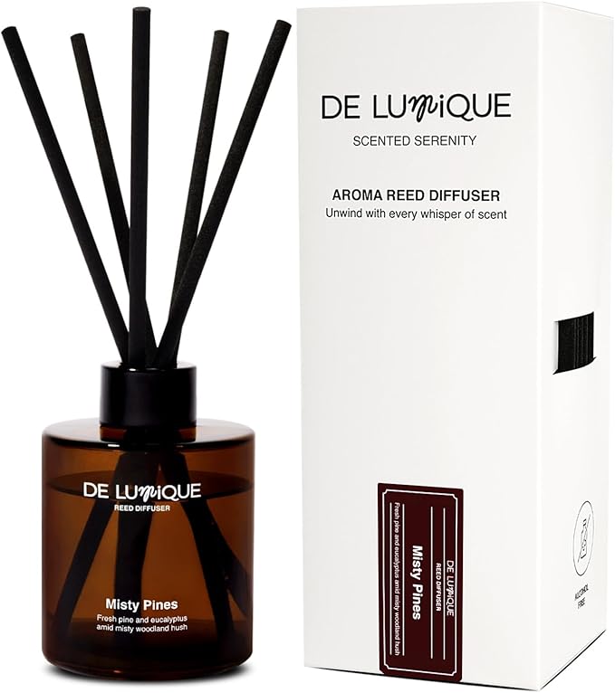 Misty Pines Scent Reed Diffuser – Luxury Reed Diffuser with Fresh Pine, Eucalyptus, Rosemary & Sweet Amber – Long Lasting, Crafted by Perfumers Home Fragrance – 150ml