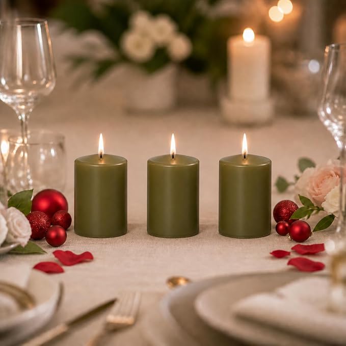yummi 3" x 4" Olive Round Pillar Candles - 3 per Pack