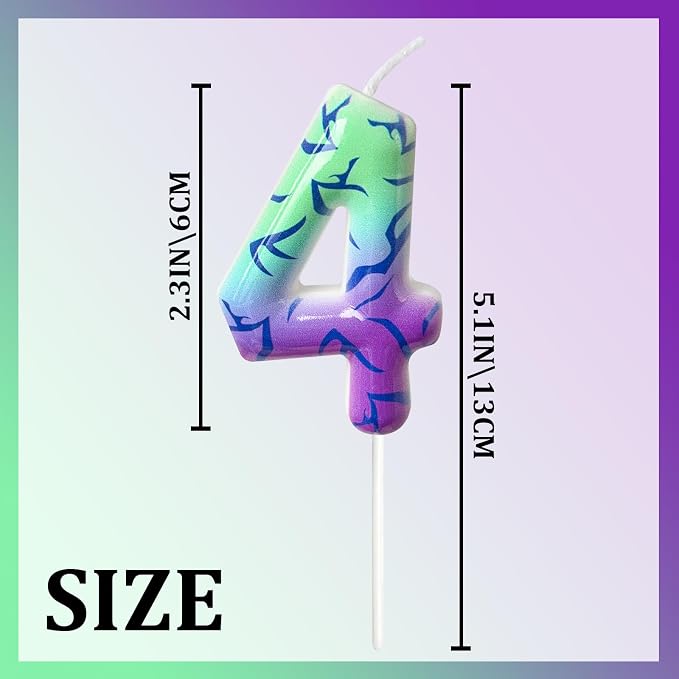 Number 4 Birthday Candle for Cake – Purple Green Gradient Number Candle with Mystic Rune Pattern, Decorative Cake Topper for Anniversary & Celebration