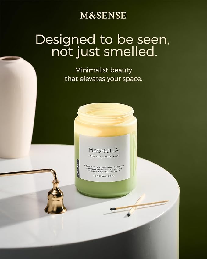 M&SENSE Magnolia Jasmine Romantic Scented Candle, 19.4oz 110 Hours Long Lasting Clean Non Toxic All Natural Soy Wax Candle for Relaxing & Stress Relief, 2 Wick Home Fragrance Gifts for Home Decor
