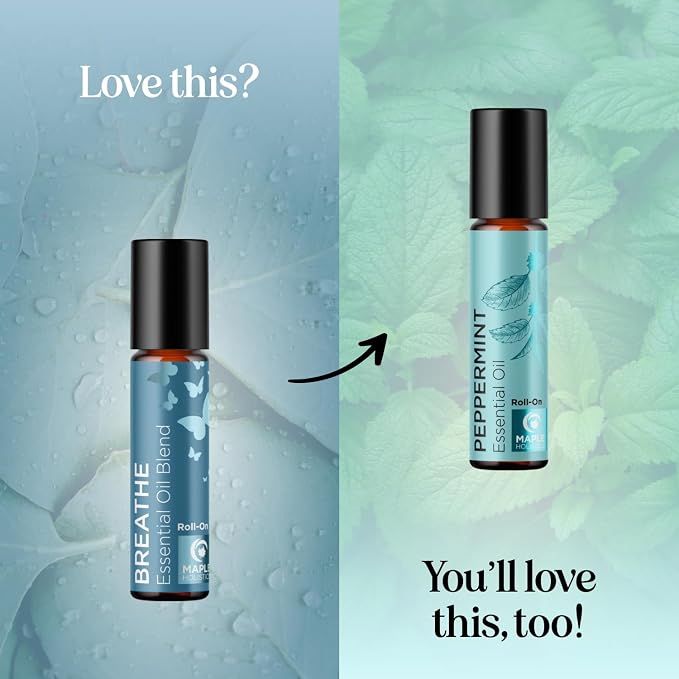 Breathe Essential Oil Roll On - Aromatherapy Essential Oil Roller with Invigorating Essential Oils - Refreshing Essential Oil Blend with Eucalyptus Peppermint Spearmint & Tea Tree Oils (1 Pack)