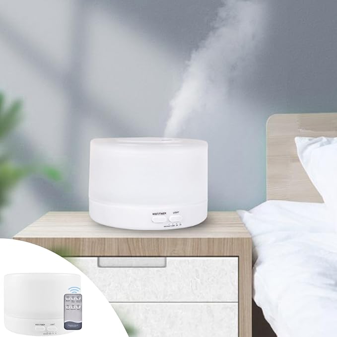 Generic Diffusers 500ml Essential Oil Diffuser with Adjustable Mist Mode, 2024 New Auto Off Aroma Diffuser 7-Colors lignts for Bedroom, Office, White