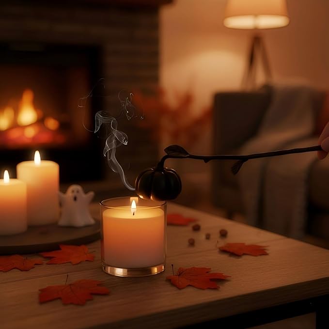 AIM & GGKK Black Pumpkin Candle Snuffer Extinguisher - Long Handle for Safe Flame Out,Decorative Snuffers Accessory for Candle Lovers