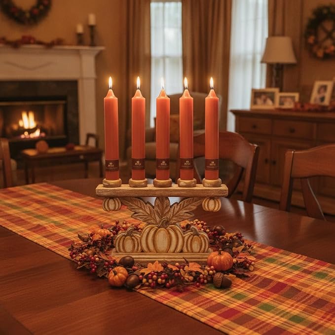 Earth Tone Chunky Taper Candle 9 inch Tall Tapered Candle Pumpkin Unscented Smokeless Long-Lasting Burn Thick Tapered Candle for Fall Harvest Halloween Thanksgiving Dinners Parties and Home Décor