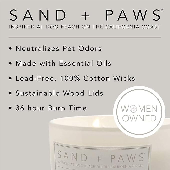 Sand + Paws Scented Candle - Fresh Jasmine - Additional Scents and Sizes –Luxurious Air Freshening Jar Candles Neutralize pet Odors and Enhance Home décor – 100% Cotton Lead-Free Wicks - 12 oz