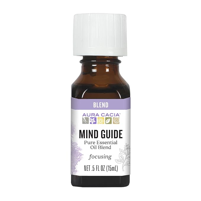 Aura Cacia Mind Guide Essential Oil Blend, Pure Essential Oils, Aromatherapy for Diffusion, Room Sprays, Focused Home Office | 0.5 Fl Oz (Pack of 1)