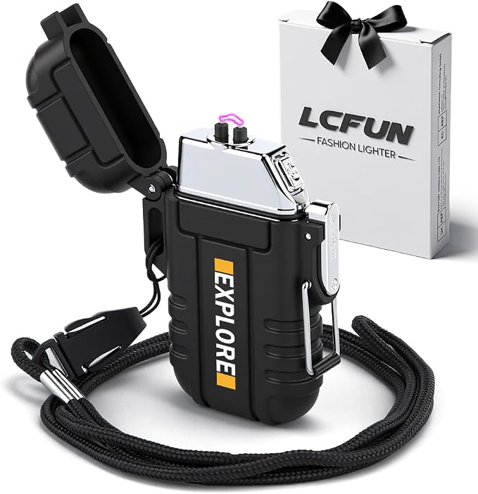 LcFun Electric Lighter USB C Rechargeable Plasma Lighter Windproof Flameless Arc Lighters, Waterproof Matches for Camping Hiking Hunting, Survival Tactical Gear Gifts for Men Fathers Husband