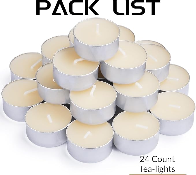 Natural Ivory White Beeswax Tealight Candles in Metal Aluminum Cup - Organic Small Candle Natural Scent Smokeless 4-5 Hours Burning - Pack of 24