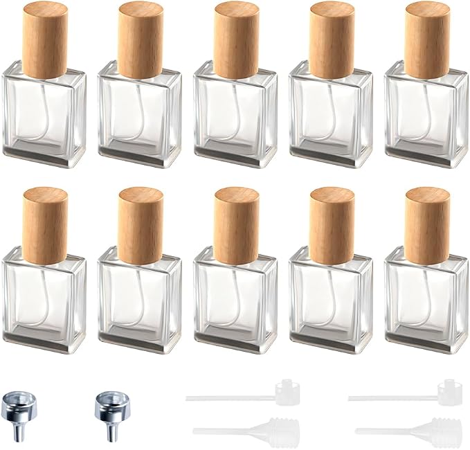 Perfume Atomizer, Glass Perfume Container,Travel Bottle Refillable, Empty Portable Leakproof Fragrance Spray Bottle (Beech 10pcs 15ml/0.5oz)