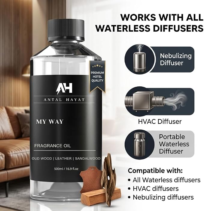 My Way 500mL Essential Oil Scent - Luxury Hotel Inspired Aromatherapy Scent Diffuser Oil - Lush Sandalwood, Warm Virginia Cedar, & Beautiful Iris - Inspired by One Hotel Miami Beach