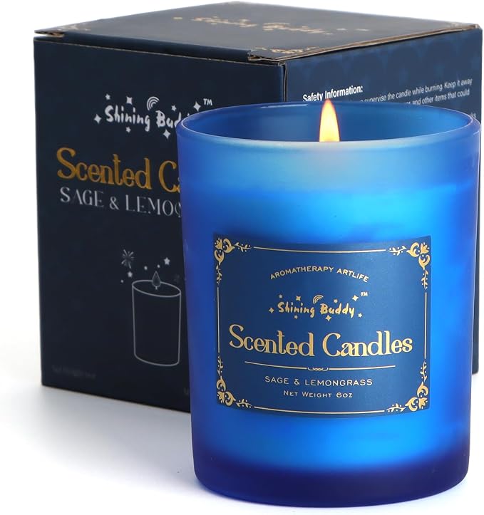 Sage & Lemongrass Scented Soy Candles for Home Spa Aromatherapy Candles with Natural Essential Oils | Long-Lasting Outdoor/Indoor Use, Calm Relaxation Gifts– 6OZ