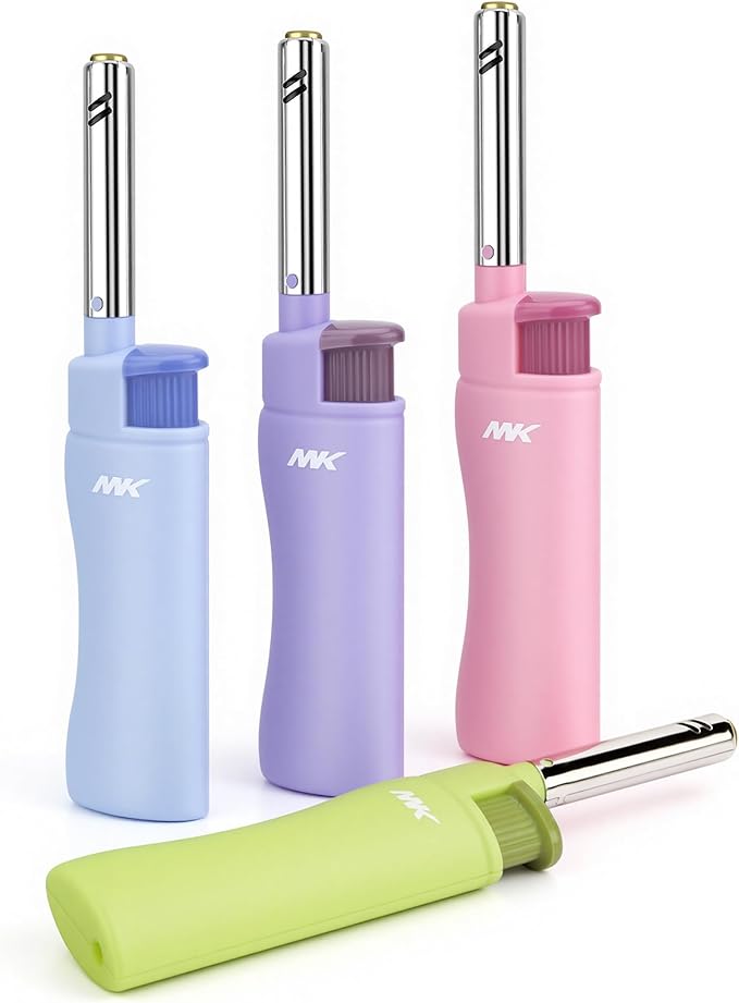 MK Candle Lighter, Butane Refillable Wind-Resistant Flame, 4-Pack for BBQ, Camping, Outdoor Use (Harmony-4PC)