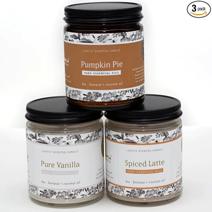 Fontana Candle Co Wood Wick Beeswax Jar Candle, Warm and Cozy Bundle – Made Safe with Coconut Oil & Pure Essential Oils – 35+ Hrs Clean Burn, Long Lasting and Non-Toxic Candles for Home & Room Decor
