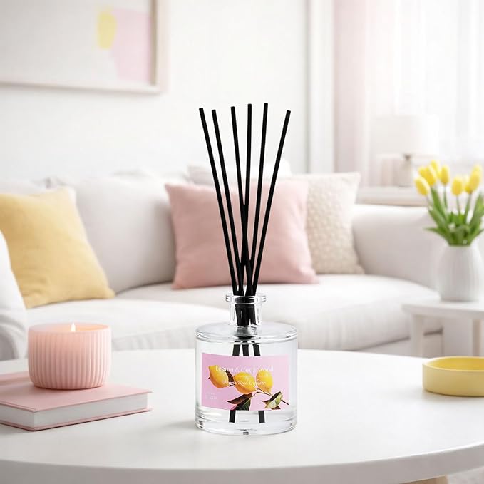 Reed Diffuser Set, Lemon& Cedarwood 3.52 oz (100ml) Scented Diffuser with Sticks Home Fragrance Reed Diffuser for Bathroom Shelf Decor, Ideal Gift for Woman