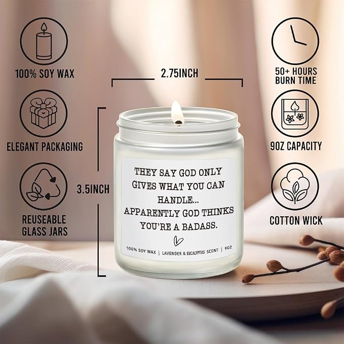 Get Well Candle Gifts for Women, They Say God Only Gives What You Can Handle Candle, Funny Cancer After Surgery Gifts Humor Encouragement Gift Feel Better for Sick Friends, Condolences Gift for Loss