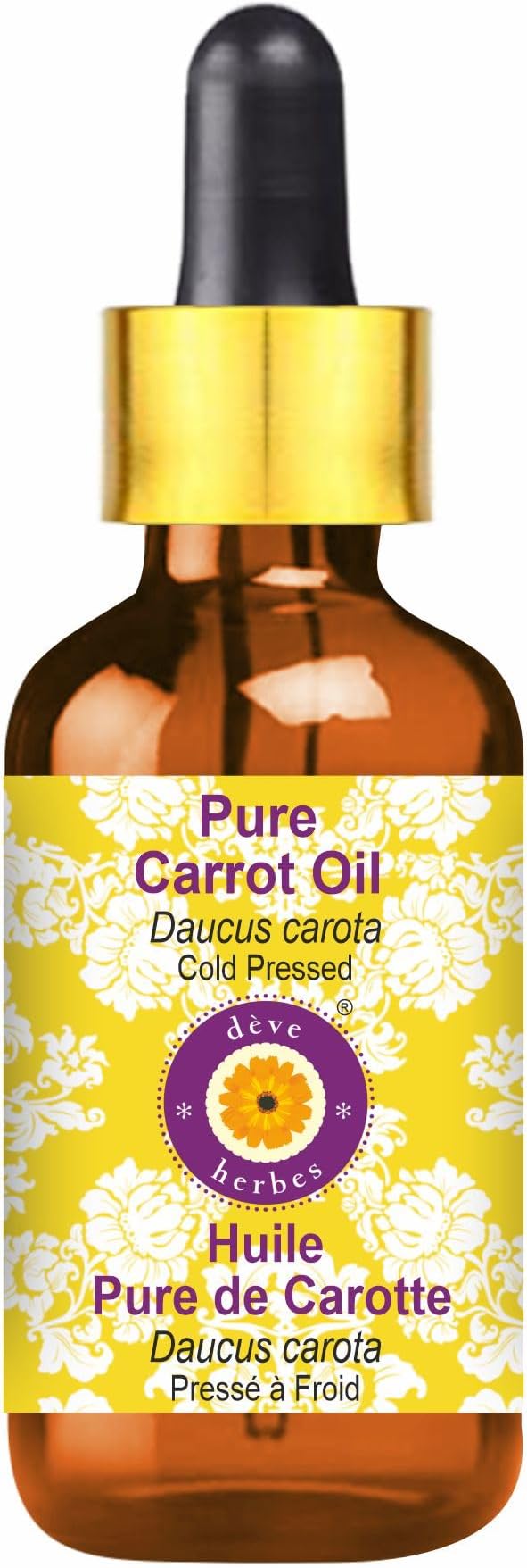 Deve Herbes Carrot Oil (Daucus carota) with Glass Dropper | Cold Pressed | Pure | Natural | for Diluting Essential Oils | for Skin & Massage | Non-Sticky | Lightweight | Unisex | 15ml (0.50 oz)