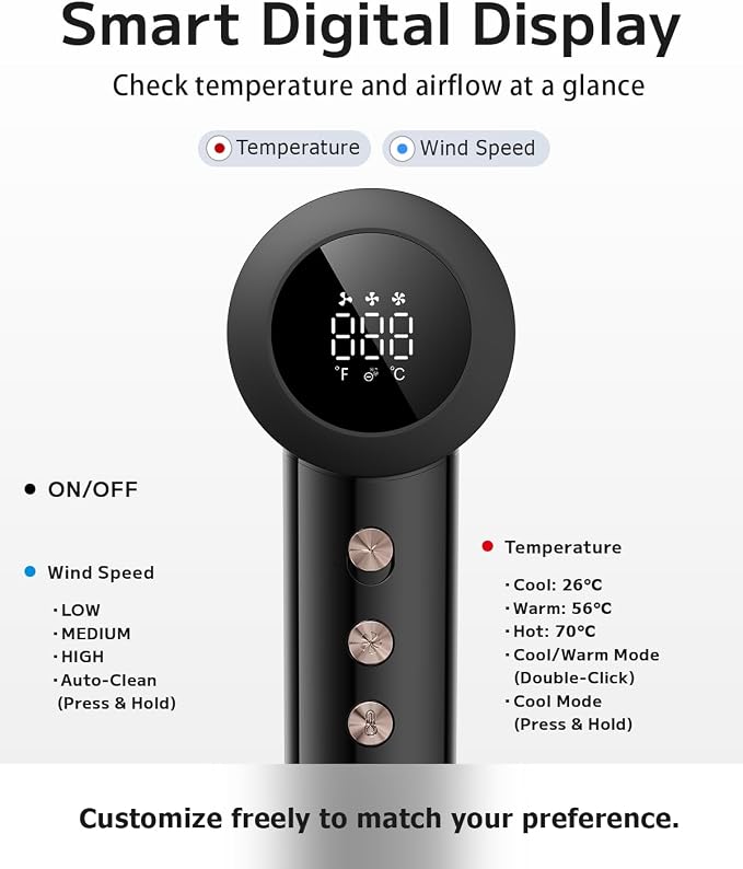 Mini Hair Dryer, Ultra Lightweight 267g Compact Travel Hair Dryer, Ionic Blow Dryer with 500M Negative Ions & NTC Heat Control, 110,000 RPM Brushless Motor High Speed Hair Dryers