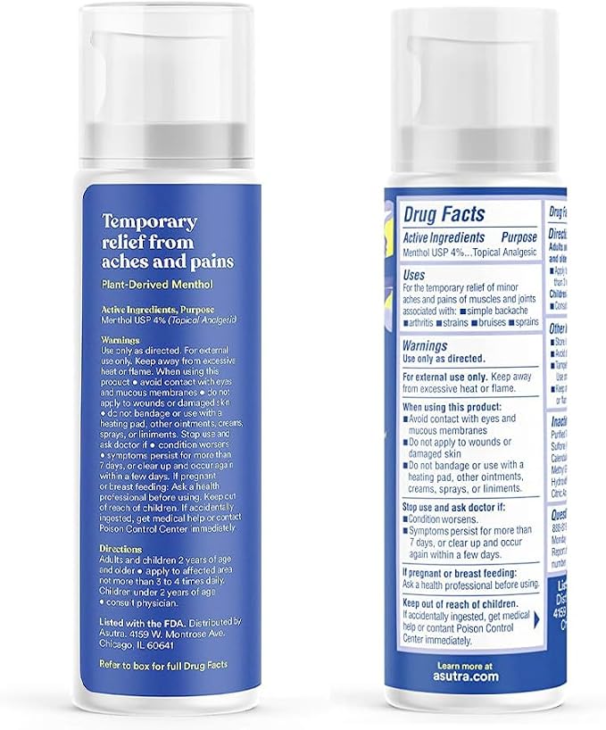 ASUTRA Relief Cream, Cooling Sensation, Temporary Relief from Muscle Discomfort and Soreness, 4% Menthol, Arnica Montana, MSM, 3 oz