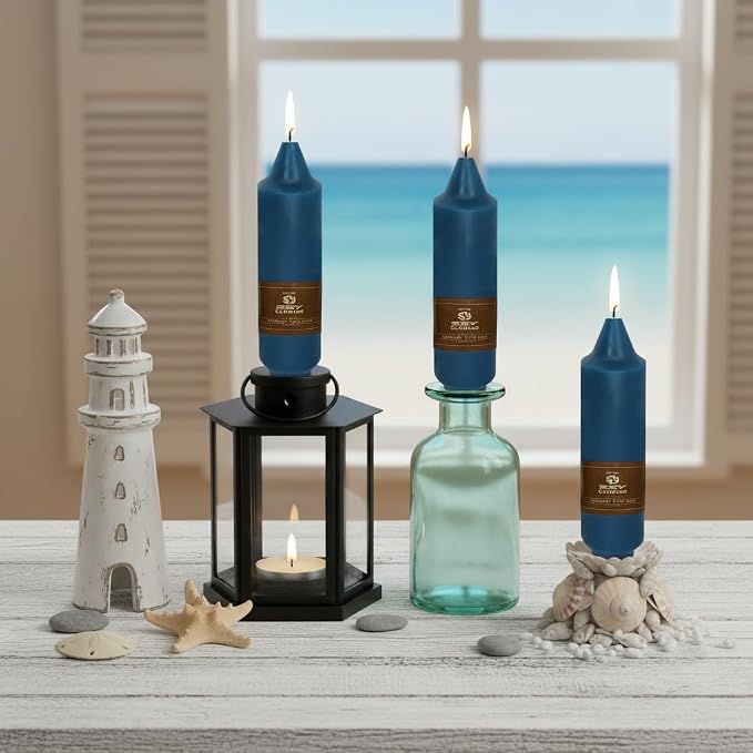 Short Chunky Navy Blue Taper Candles 5 Inch Hand Poured Smokeless Unscented Thick Taper Candles for Wedding Nautical Housewarming Gift New Home Decor Christmas Cozy Hygge