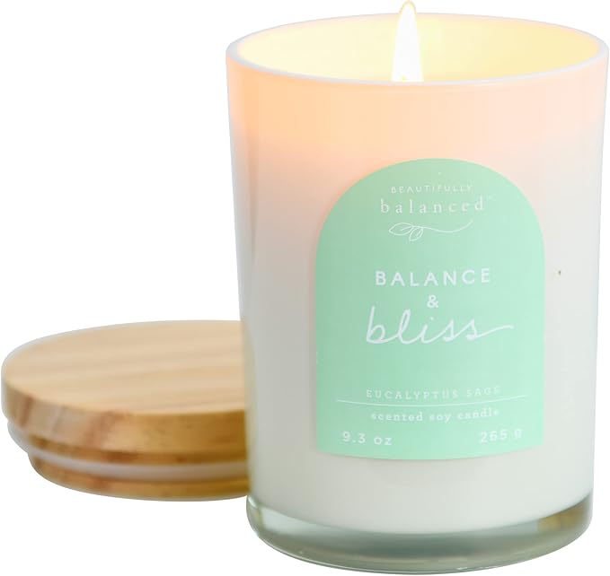 Scented Lidded Glass Soy Candle, Balance + Bliss, 9.3 oz.