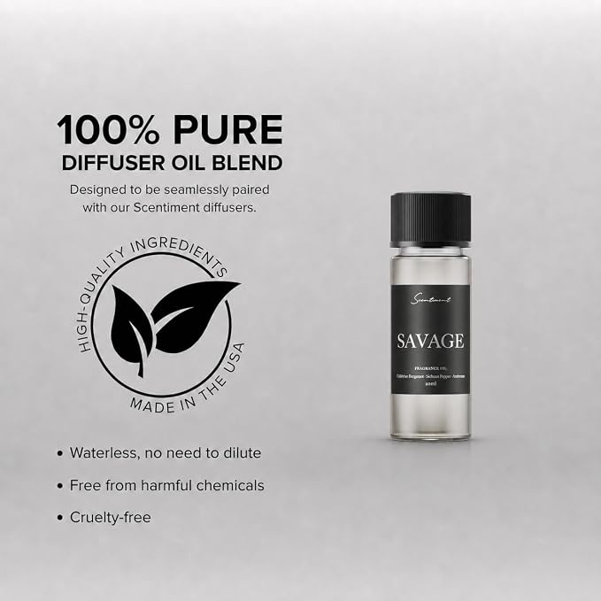Scentiment Savage Diffuser Oil - Premium Hotel Scent with Notes of Calabrian Bergamot, Sichuan Pepper & Ambroxan Home Scent, Hotel Fragrance Oil Diffuser Refill - 0.68 fl oz (20 mL)