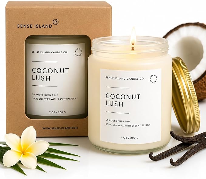 Coconut Lush Scented Candle | Inspired by VS Coconut Passion | 7oz Soy Wax Long Lasting Scented Candle for Women | Gift for Women Sensual Warm and Cozy Fragrance