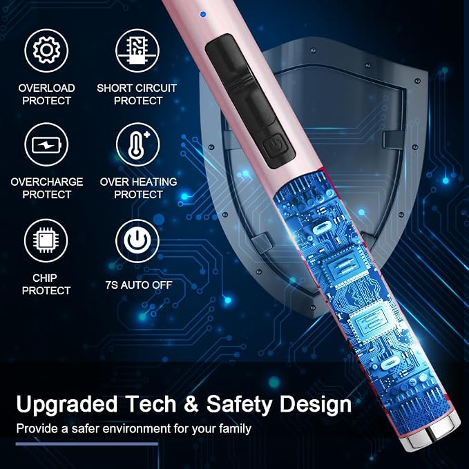 SUPRUS Candle Arc USB Type C Lighter Electric Lighter with Upgraded LED Battery Display Safety Switch Rechargeable Flameless Plasma Windproof Portable for Mother‘s Day (Pink)