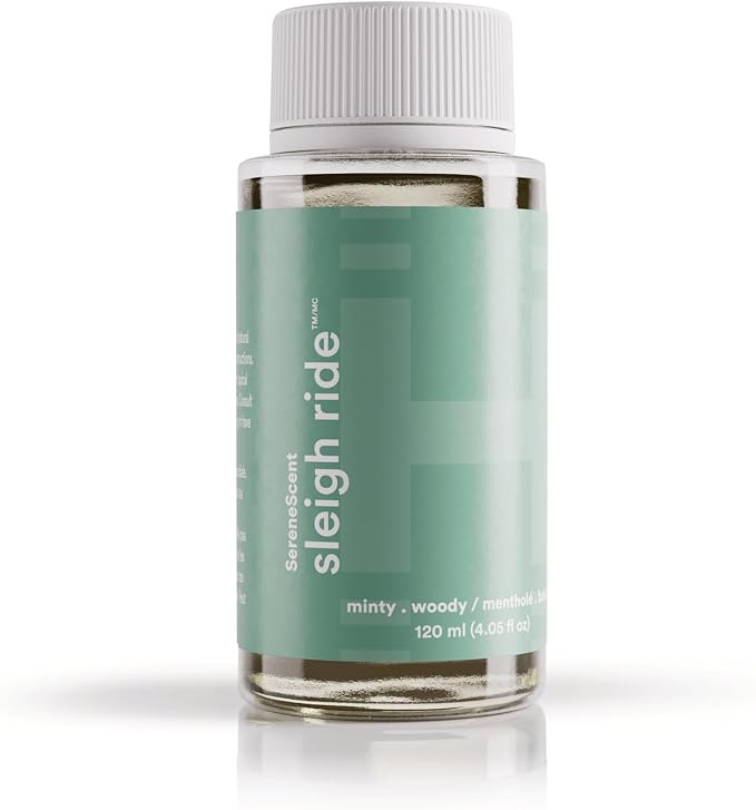 Homedics SereneScent Waterless Diffuser Oil Refill — Sleigh Ride (120ml). Clean, Safe & Crisp Clarifying Mint Fragrance. Compatible with SereneScent Diffusers. Easy Twist Plug & Play.