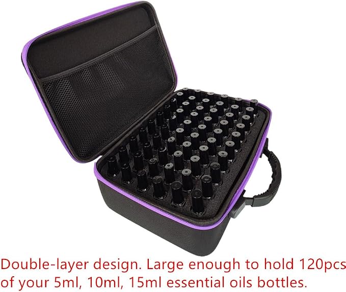 Hard Shell Essential Oil Storage Carrying Case with Foam Insert for 5ml 10ml 15ml Bottles, Portable Double-Layer 120 Bottle EVA Essential Oil Storage Holder Organizer Travel Bag for Yoga(Black,Purple)