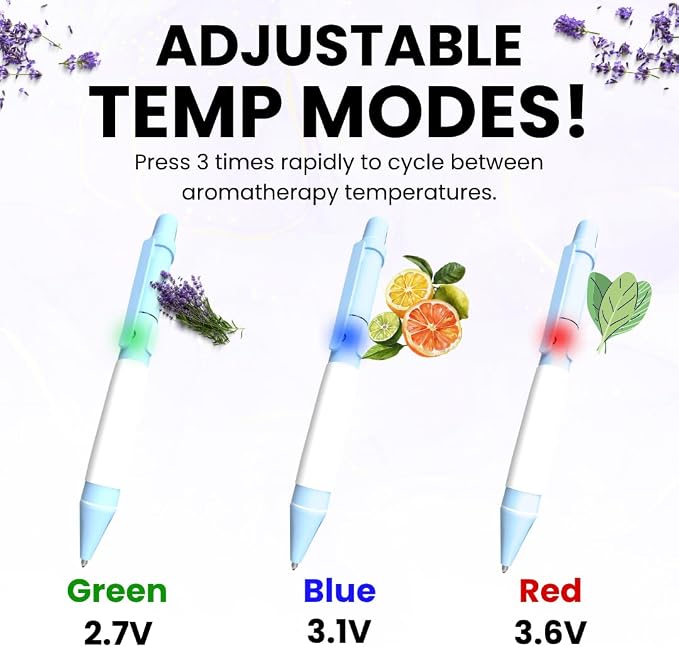 Aromatherapy Writing Pen Battery with Real Ink Tip and Hidden Diffuser Port, Soft Touch Ballpoint for Note Taking, Signature, and On-The-Go Relaxation, Rechargeable Wellness Gift for Office (Sky)