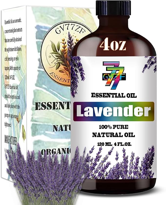 Lavender Essential Oil, Lavender Oils, for Diffuser, Pillow, Humidifier, DIY Candles, Soap, Gift, Essential Oil, GV77ZF Lavender Fragrance Oil - 4 fl oz (120 ml)