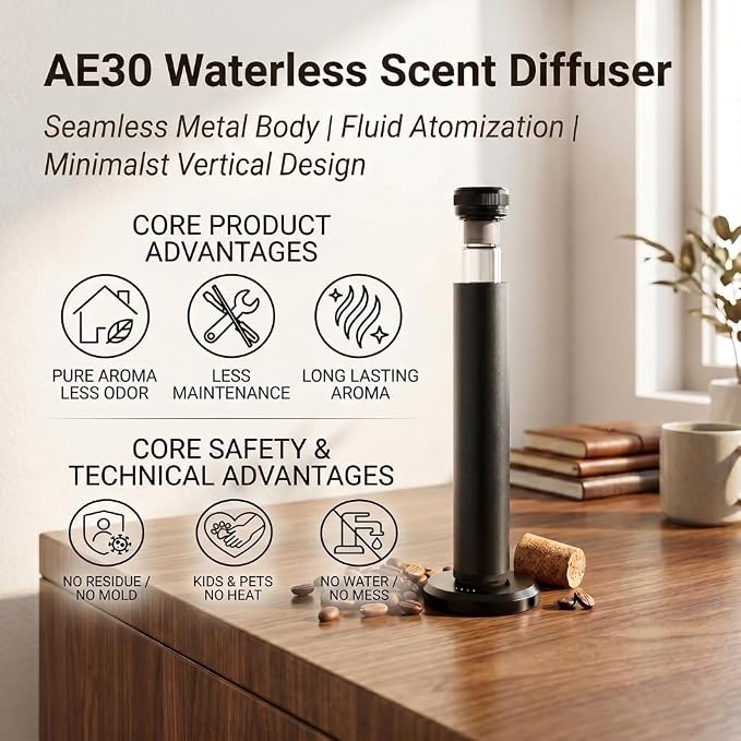 Waterless Essential Oil Diffuser - Smart App Control Home Scent Diffuser Quiet Hotel Aroma Machine, 1000 Sq.Ft Large Room Coverage Starter Kit