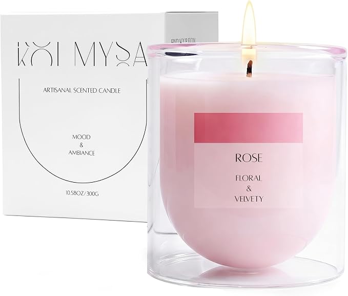 Rose Scented Candles, 10.5oz/50H Non-Toxic Pink Floral Aromatherapy Candle, Relaxing Gifts & Aesthetic Room Decor for Women Mom Wife, Medium Jar