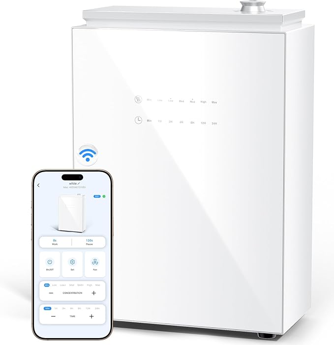 Essential Oil Diffuser - HVAC System, 5500 Sq.Ft Waterless Diffuser, Whole House & Aromatherapy Diffuser, Oil Diffuser for Office Home Large Room, WiFi & Bluetooth App Control, White