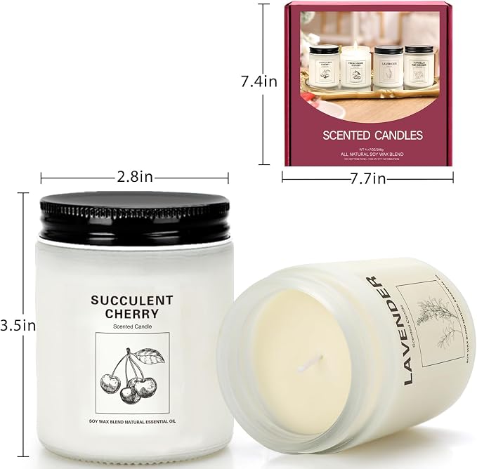 Soy Wax Scented Candle Gift Set, 4 Pack Lavender, Orange & Ginger, Vanilla Scents, Long Lasting Aromatherapy Candles for Home, Relaxing Holiday & Thanksgiving Gifts for Women, Mom & Friends